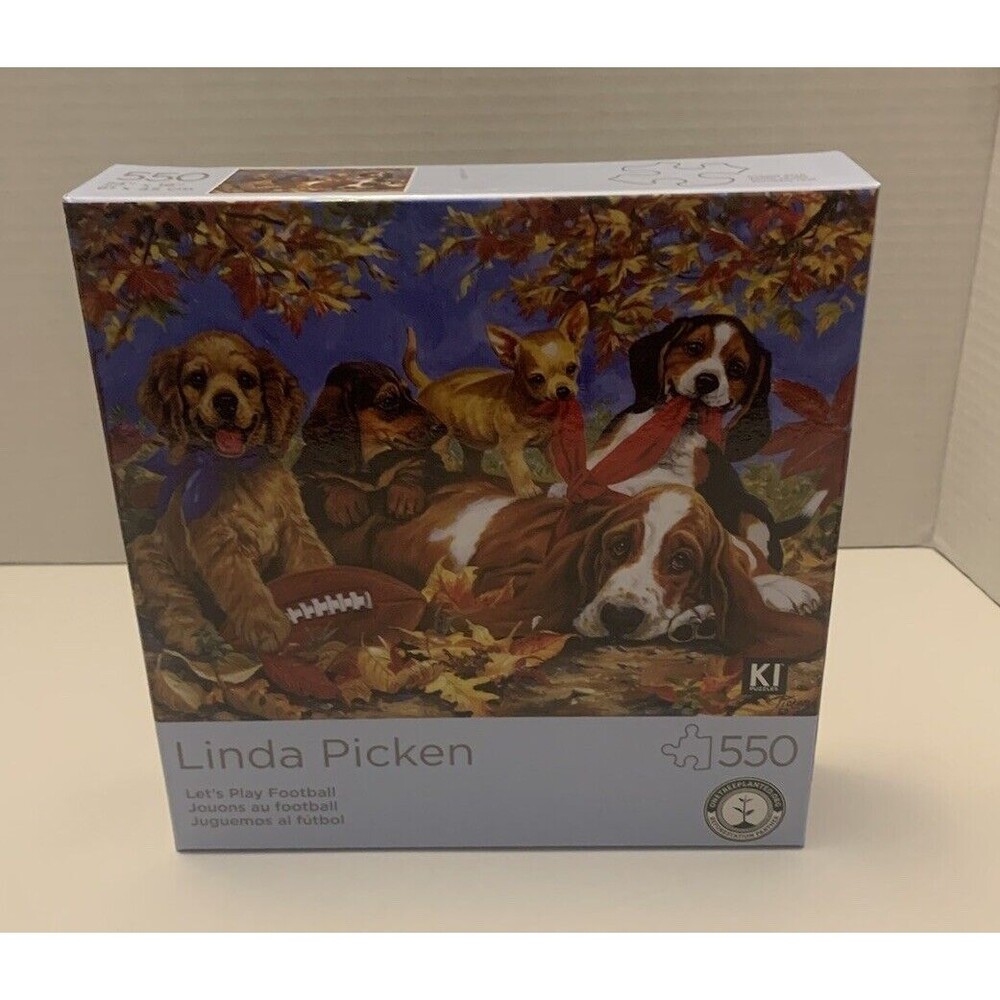 Linda Picken Jigsaw Puzzle "Let's Play Football" 550 Pieces 24"x18" Preowned